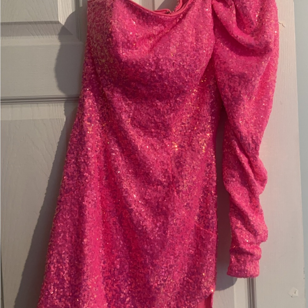 Pink Sequin One-Shoulder Dress